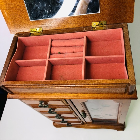Vintage Wooden Treasure Chest Jewelry Storage Box Trinket Drawers Mirror Closet - Picture 3 of 11